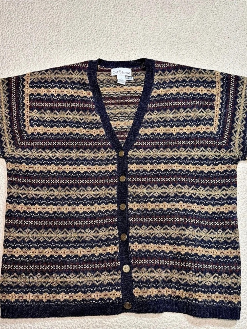 Croft & Barrow Geometric Cardigan in Blue & Beige Size XL